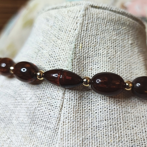 Faux Tortoise Brown Lucite Acrylic Gold Tone Necklace Hidden Clasp Vintage EUC - Picture 5 of 11